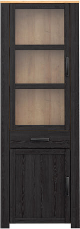 Vitrine haute - BOHOL - 2 portes dont 1 vitrée + 1 tiroir - L 71,7 x P 42 x H 205,4 cm - Noir