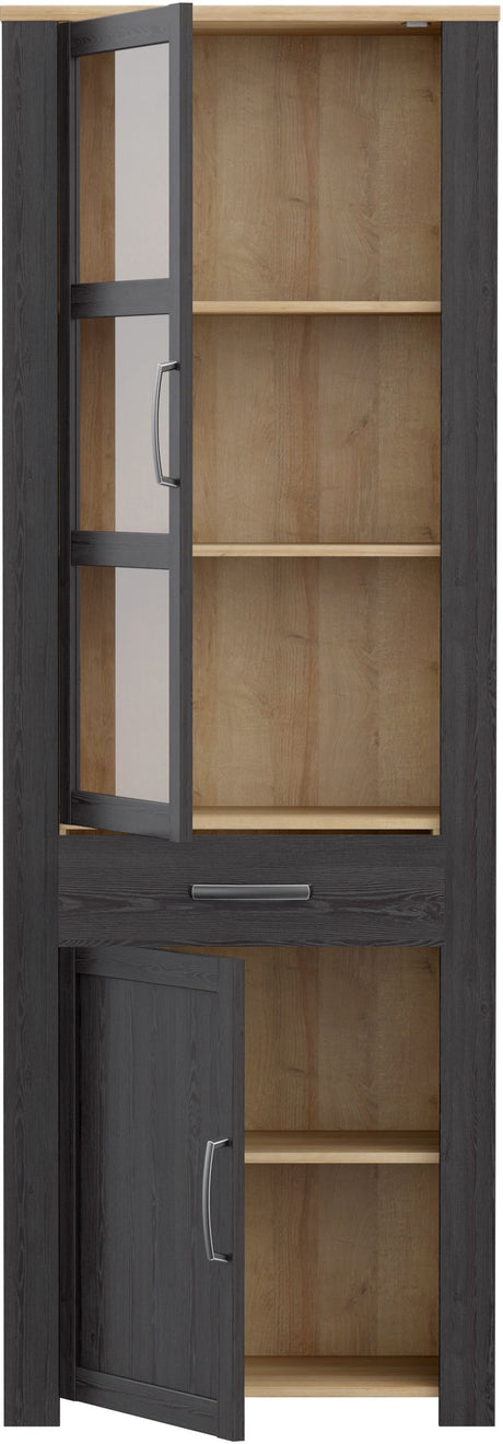 Vitrine Haute BOHOL Noire – 2 Portes dont 1 Vitrée + 1 Tiroir – L 71,7 × P 42 × H 205,4 cm