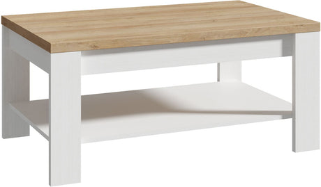 Table Basse Rectangle BOHOL – Chene Blanc & Beige – Double Plateau – L 100 × P 60 × H 45,7 cm