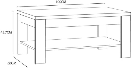 Table Basse Rectangle BOHOL – Chene Blanc & Beige – Double Plateau – L 100 × P 60 × H 45,7 cm