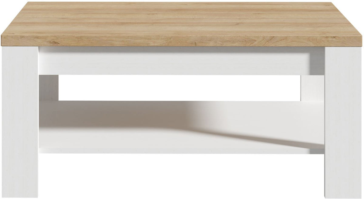 Table Basse Rectangle BOHOL – Chene Blanc & Beige – Double Plateau – L 100 × P 60 × H 45,7 cm
