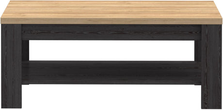 Table Basse Rectangle BOHOL – Chene Noir & Beige – Double Plateau – L 100 × P 60 × H 45,7 cm