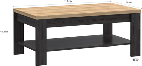 Table Basse Rectangle BOHOL – Chene Noir & Beige – Double Plateau – L 100 × P 60 × H 45,7 cm