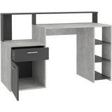 Bureau avec réhausse et rangements BOLTON - Mélamine gris béton/antracite - L138,5 x H91,6 x P53,5 cm