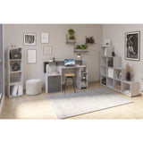 Bureau avec réhausse et rangements BOLTON - Mélamine gris béton/antracite - L138,5 x H91,6 x P53,5 cm
