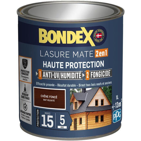 BONDEX Lasure 2 en 1 Satin Haute Protection 5 ans - Chene foncé