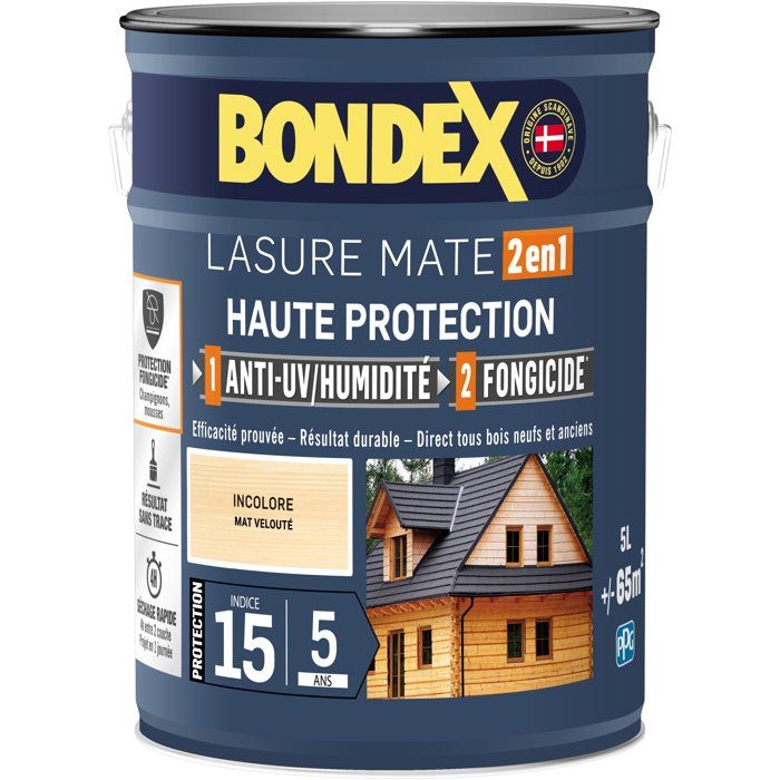 Lasure 2 en 1 Haute protection - Incolore satin - BONDEX - 5 L