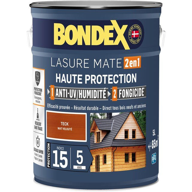 Lasure 2 en 1 Haute protection - Teck satin - BONDEX - 5 L