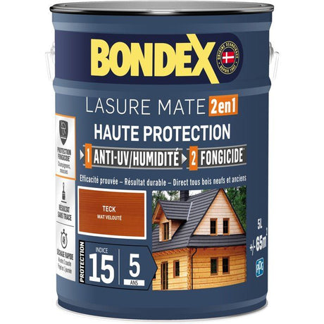 Lasure 2 en 1 Haute protection - Teck satin - BONDEX - 5 L