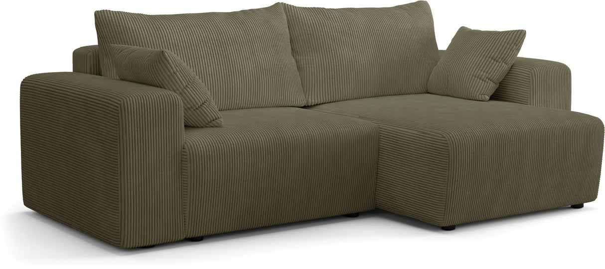 Canapé d'angle convertible - 4 places - BOBO - Tissu Vert - 244 x 138 x 86 cm