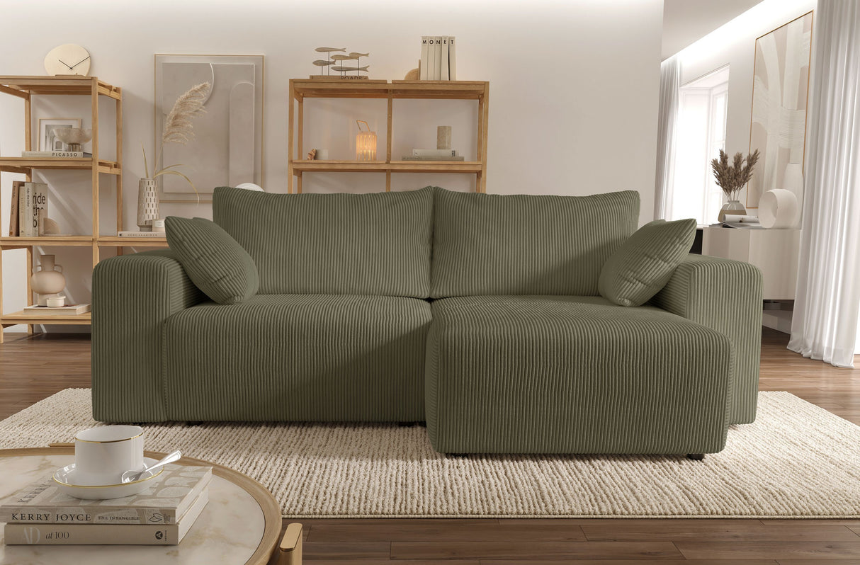 Canapé d'angle convertible - 4 places - BOBO - Tissu Vert - 244 x 138 x 86 cm