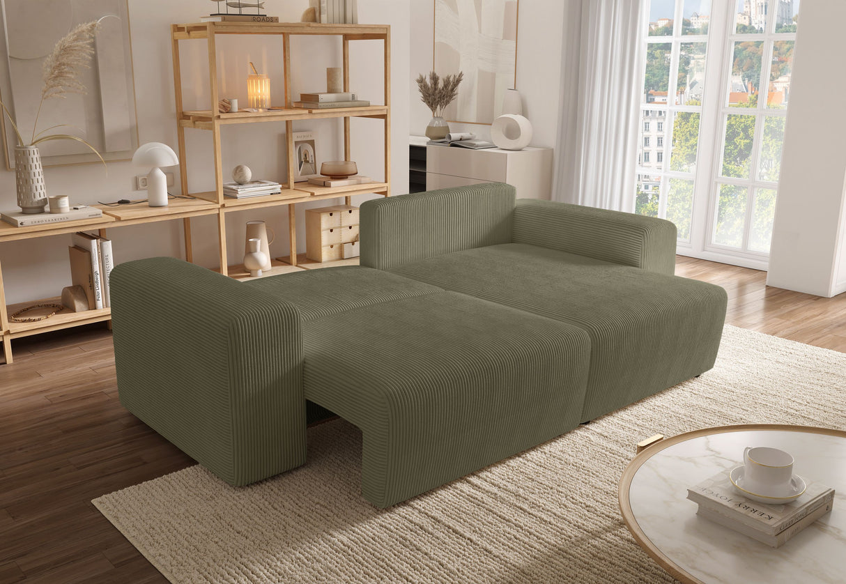 Canapé d'angle convertible - 4 places - BOBO - Tissu Vert - 244 x 138 x 86 cm