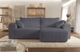 Canapé d'angle convertible - 4 places - BOBO - Tissu Gris anthracite - 244 x 138 x 86 cm