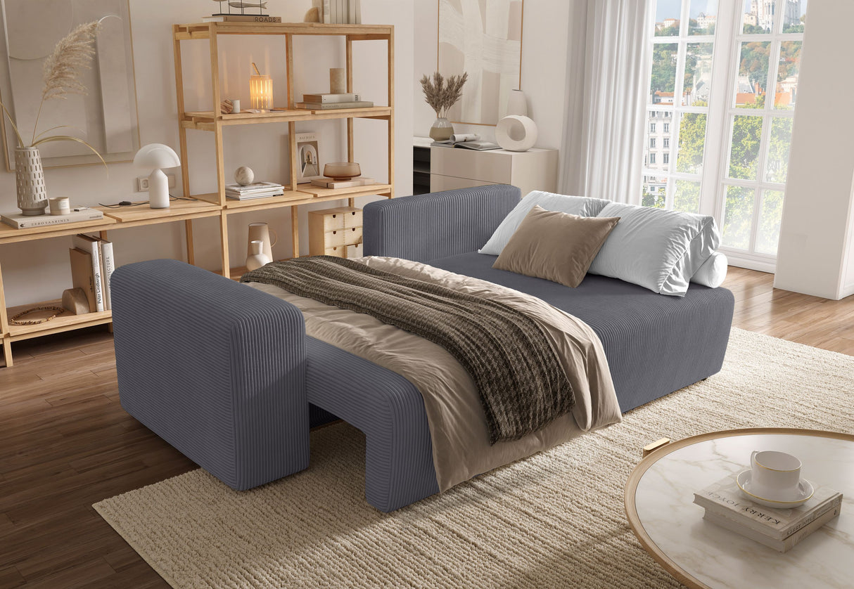 Canapé d'angle convertible - 4 places - BOBO - Tissu Gris anthracite - 244 x 138 x 86 cm