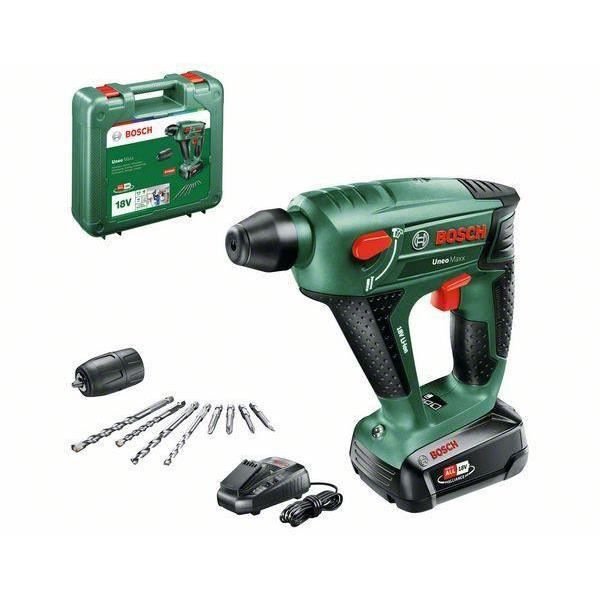 Perforateur 0,6J sans fil 18V Bosch - Uneo Maxx -SDS, 1 batterie 2,5 Ah, 1 chargeur AL1830CV, coffret, accessoires (forets, embouts)