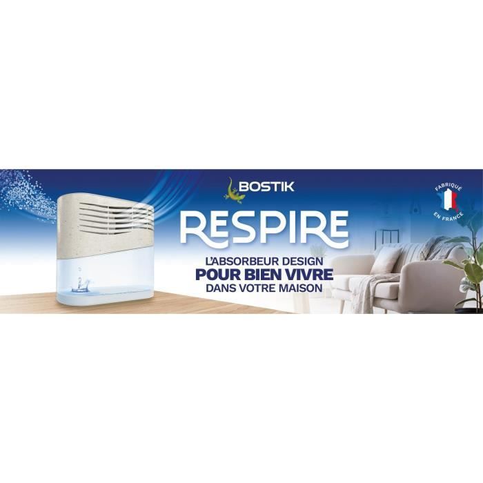 Absorbeur d'humidité - BOSTIK - Respire - Jusqu'a 25 m² - 2 recharges sans parfum - 2 x 250 g
