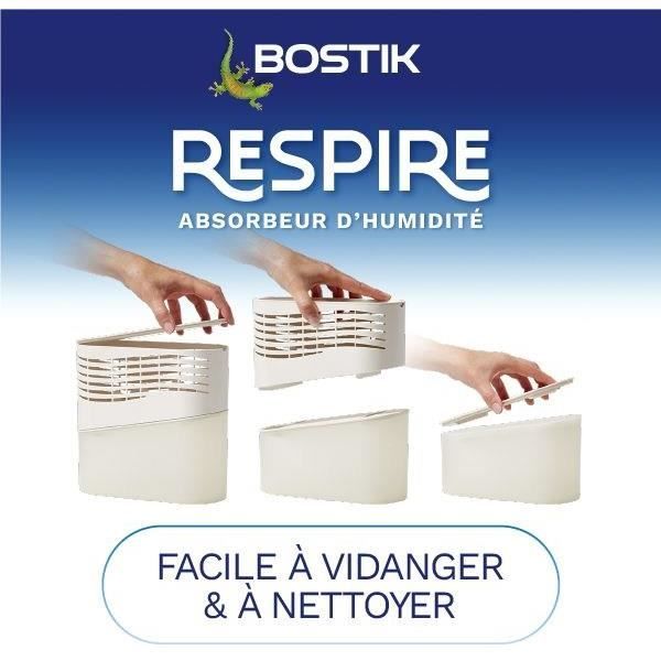 Absorbeur d'humidité - BOSTIK - Respire - Jusqu'a 25 m² - 2 recharges sans parfum - 2 x 250 g