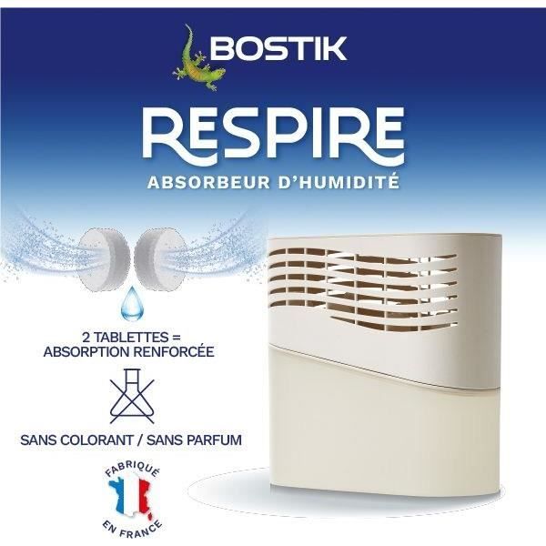 Absorbeur d'humidité - BOSTIK - Respire - Jusqu'a 25 m² - 2 recharges sans parfum - 2 x 250 g
