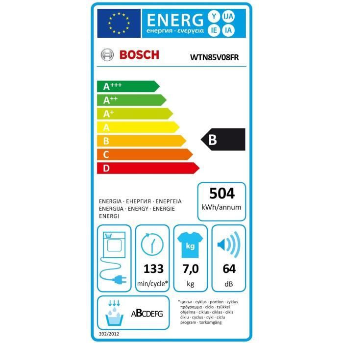 Seche-linge a condensation BOSCH WTN85V08FR SER4 - 7 kg - Classe B - Blanc