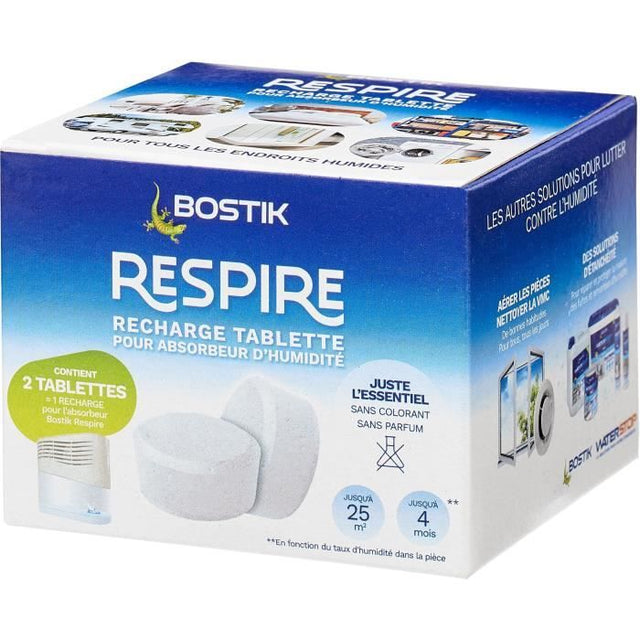 Recharges absorbeur - BOSTIK - Respire - 2 tablettes - Jusqu'a 25 m˛ - Sans parfum - 2 x 250 g