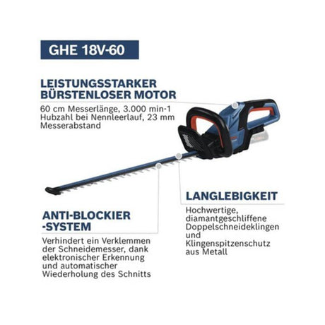 Bosch Professional 18V Taille-haies sans-fil GHE 18V-60 (moteur sans charbon, 20 mm de coupe) sans batterie