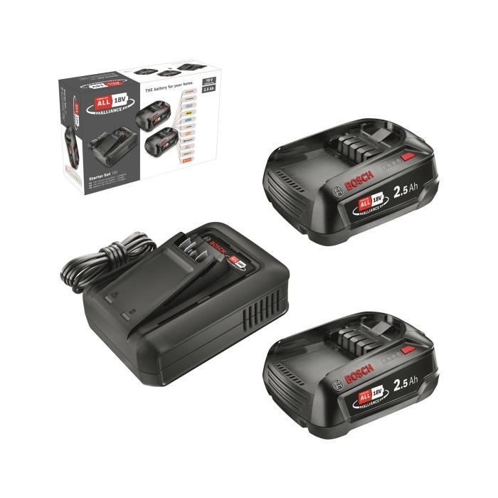 Pack 2 batteries 18V 2,5 Ah + chargeur AL 18V-44 - Bosch - POWER FOR ALL 18V