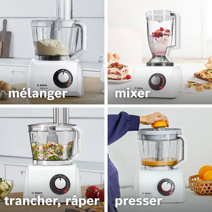 Robot multifonction - BOSCH - B1EMC812S8 - 1250 W - 3,9 L - Variateur de vitesse + Turbo - Blanc / Inox