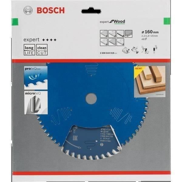 Lame de scie circulaire - BOSCH - 2608644018 - 160 x 20 x 1,6 mm - 48 dents - Carbure de tungstene