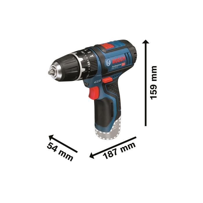 Perceuse-visseuse a percussion Bosch Professional GSB 12V-15, 2 batteries 2Ah et 4Ah, 1 chargeur et set d'accessoire - 06019B690G