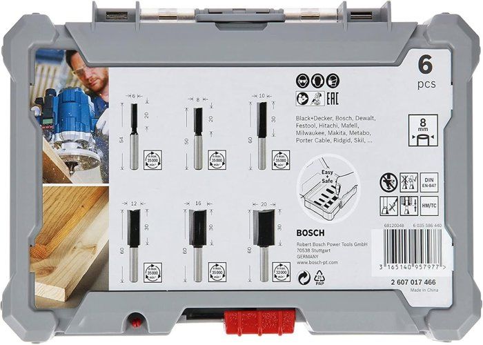 Coffret de fraises droites - BOSCH - 2607017466 - Queue de 8 mm - Ø12/16/20 mm - 6 pieces