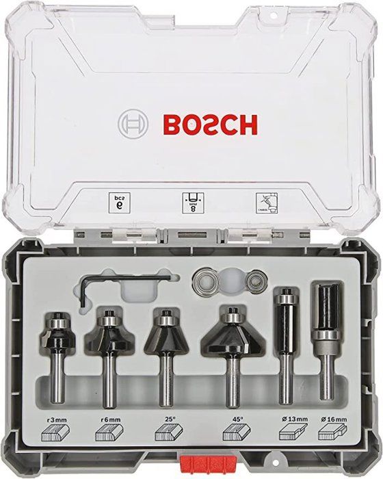 Coffret de 6 fraises a araser/chanfreiner/arrondir a queue de 6 mm BOSCH - 2607017468
