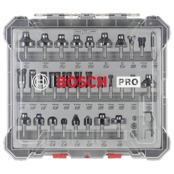 Coffret de 30 fraises mixtes a Ř queue de 8 mm BOSCH - 2607017475