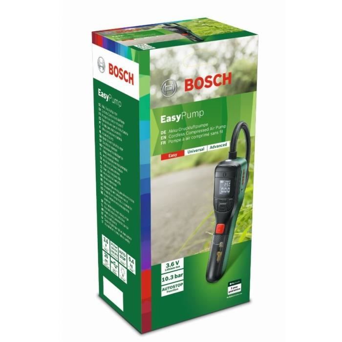 pompe a air comprimé sans fil BOSCH Easypump 3,6V - gonfleur pneus (vélo, voiture, moto) ballons avec sac textile 0603947000