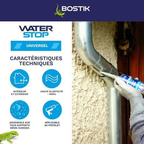 Membrane d'étanchéité - BOSTIK - Waterstop - Réparation fuites - Cartouche 290 ml - Gris