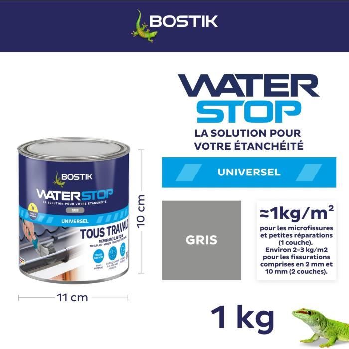 Membrane d'étanchéité - BOSTIK - Waterstop - Réparation fuites - Pot 1 kg - Gris
