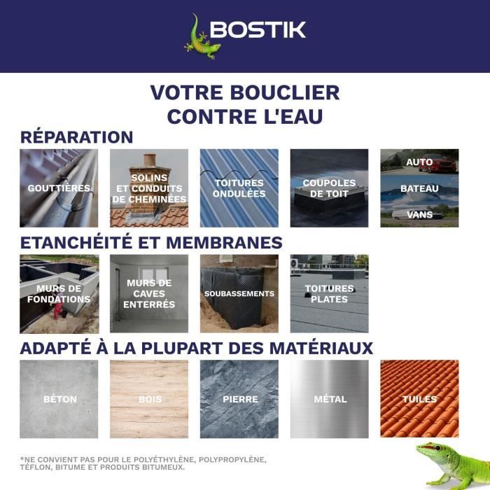 Membrane d'étanchéité - BOSTIK - Waterstop - Réparation fuites - Pot 1 kg - Gris