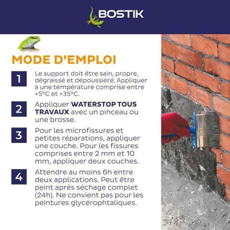 Membrane d'étanchéité - BOSTIK - Waterstop - Réparation fuites - Seau 6 kg -  Gris