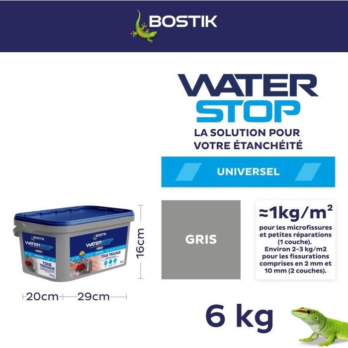 Membrane d'étanchéité - BOSTIK - Waterstop - Réparation fuites - Seau 6 kg -  Gris