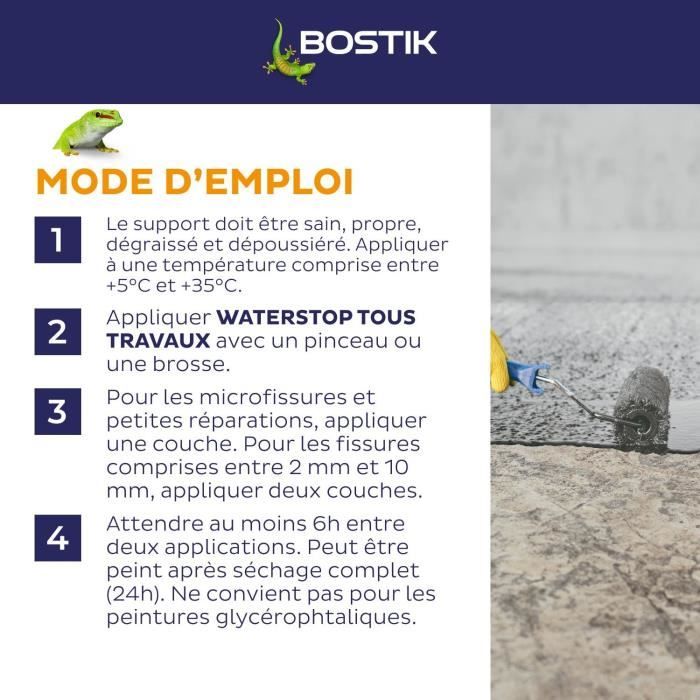 Membrane d'étanchéité - BOSTIK - Waterstop - Réparation fuites - Seau 14 kg - Gris