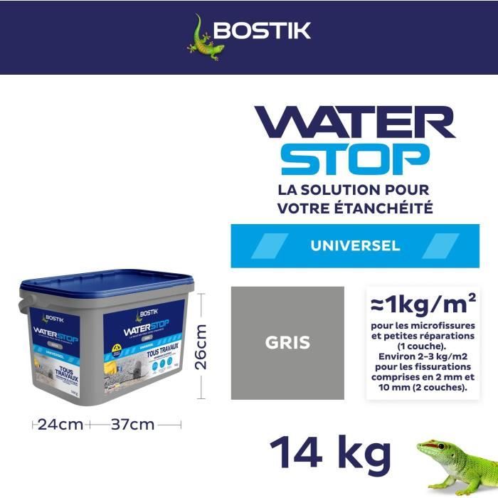 Membrane d'étanchéité - BOSTIK - Waterstop - Réparation fuites - Seau 14 kg - Gris