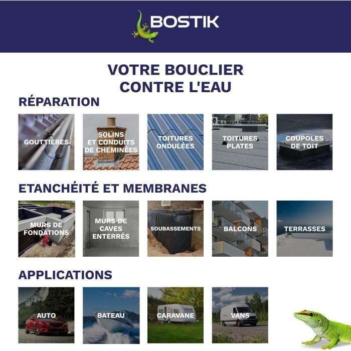 Membrane d'étanchéité - BOSTIK - Waterstop - Réparation fuites - Seau 14 kg - Gris