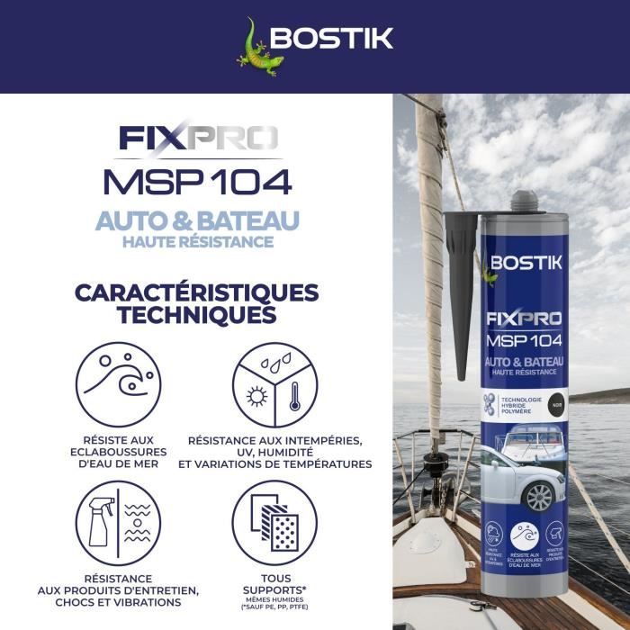 Mastic auto/bateau - BOSTIK - Fixpro MSP 104 - Colle et joint - Résiste intempéries et eau de mer - Noir - 290 ml