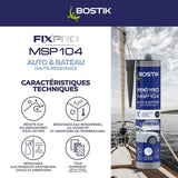 Mastic auto/bateau - BOSTIK - Fixpro MSP 104 - Colle et joint - Résiste intempéries et eau de mer - Noir - 290 ml