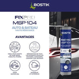 Mastic auto/bateau - BOSTIK - Fixpro MSP 104 - Colle et joint - Résiste intempéries et eau de mer - Noir - 290 ml