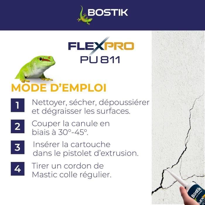 Mastic colle/joint - BOSTIK - Flexpro PU811 - Tous matériaux - Intérieur/extérieur - Blanc - 300 ml