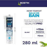 Mastic salle de bain - BOSTIK - Joint Parfait - Étanchéité silicone - Anti moisissures - Blanc - 280 ml