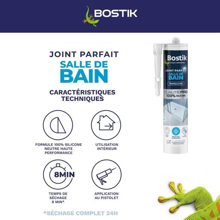 Mastic salle de bain - BOSTIK - Joint Parfait - Étanchéité silicone - Anti moisissures - Transparent - 280 ml