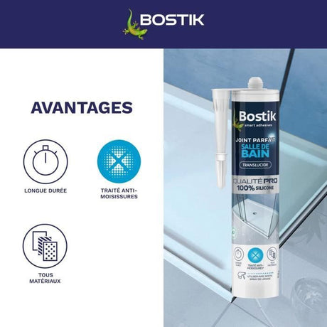 Mastic salle de bain - BOSTIK - Joint Parfait - Étanchéité silicone - Anti moisissures - Transparent - 280 ml
