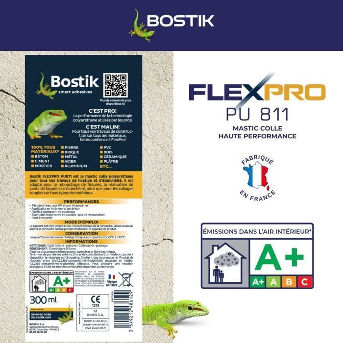 Mastic colle/joint - BOSTIK - Flexpro PU811 - Tous matériaux - Intérieur/extérieur - Anthracite RAL7016 - 300 ml
