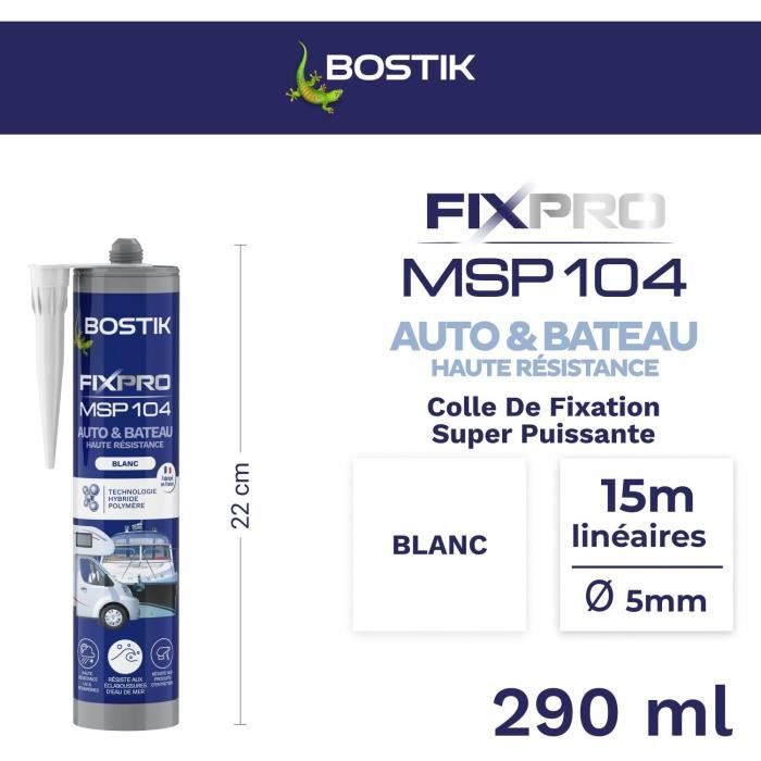 Mastic auto/bateau - BOSTIK - Fixpro MSP 104 - Colle et joint - Résiste intempéries et eau de mer - Blanc - 290 ml